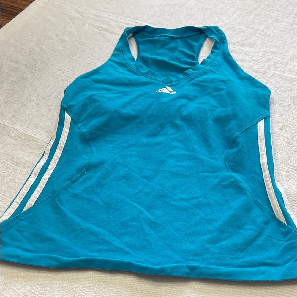adidas Turquoise Racerback Tank with White Stripes